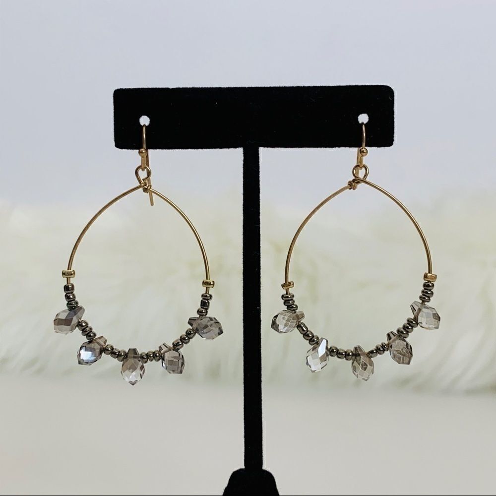 Crystal & Seed Skinny Hoop Earrings